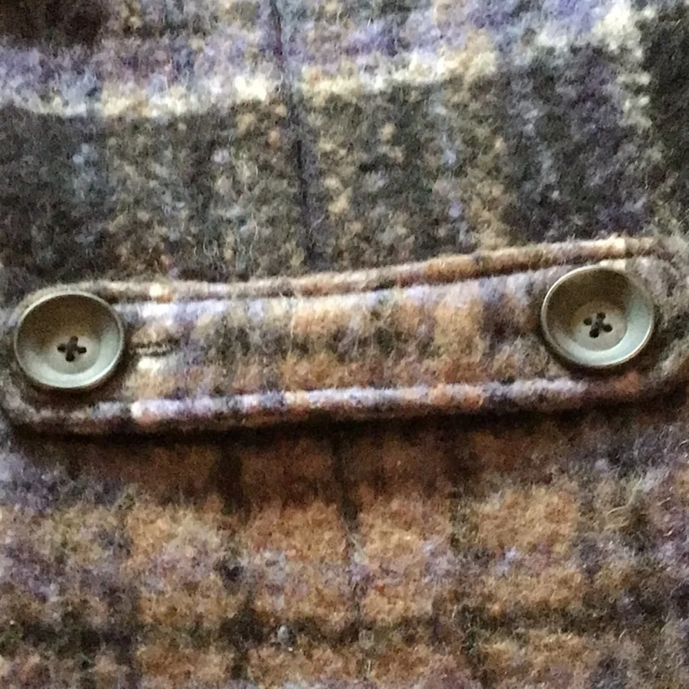 FREE PEOPLE Brushed Wool Fuzzy  Plaid Coat Blue Purple Medium
